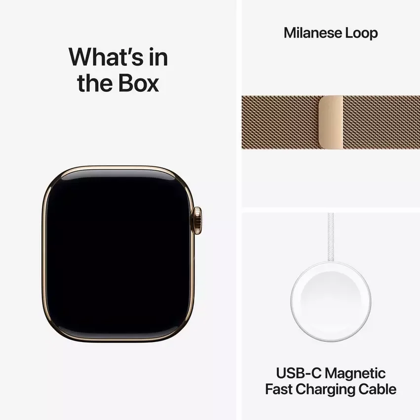 APPLE WATCH SERIES 11 GPS+CELLULAR 42MM GOLD TITANIUM CASE GOLD MILANESE LOOP MF8Y4 thumbnail 2
