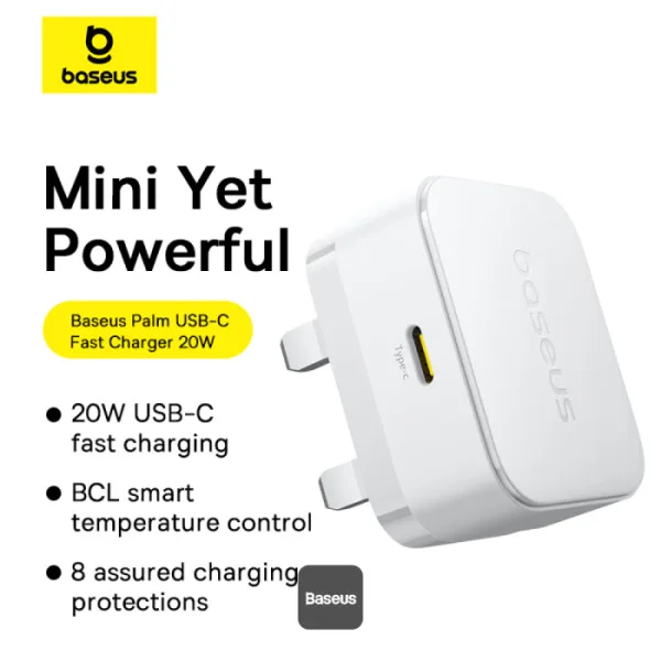 BASEUS PALM FAST CHARGER 1C 20W UK INCLUDE USB C USB C CABLE MOON WHITE  P1011160C213 thumbnail 2