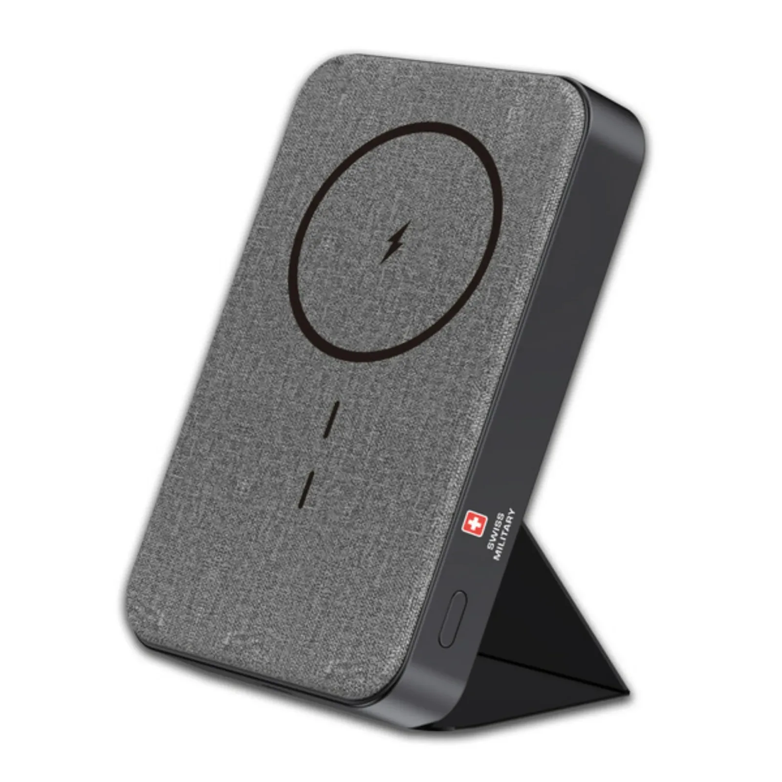 SWISS MILITARY PORTABLE POWER BANK 10000MAH 15W WIRELESS MAGNETIC CHARGING STAND BLACK SM-PB-10K-MAG-STAND-SSB-GRY