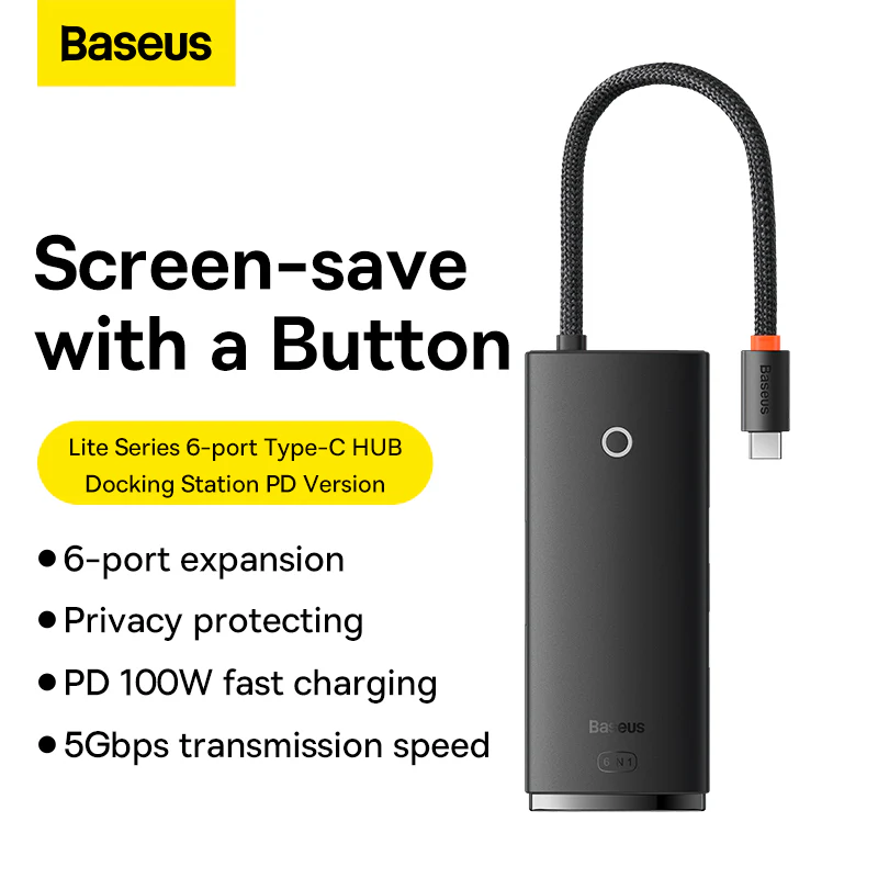 BASEUS LITE SERIES 6 PORT TYPE C HUB DOCKING STATION BLACK BS-0H019 thumbnail 15