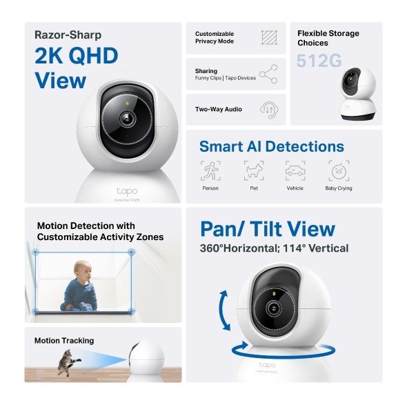TP-Link Pan/Tilt AI Home Security WiFi Camera - Tapo 2K QHD TC72 thumbnail 9