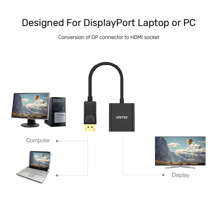 UNITEK DISPLAY PORT TO HDMI ADAPTER BLACK Y-5118DA thumbnail 14
