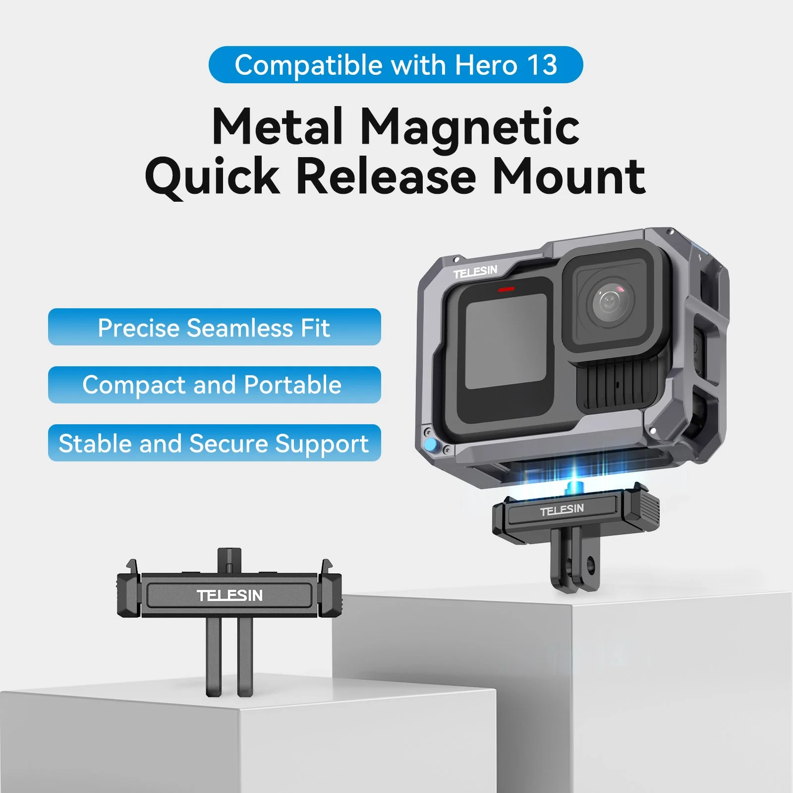 TELESIN GOPRO HERO 13 MAGNETIC RELEASE MOUNT S7-JBK-08-TGP thumbnail 8