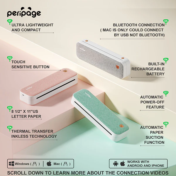 PeriPage A40 Mini Printer (Grey) - Portable and Efficient Wireless Printing Solution thumbnail 18