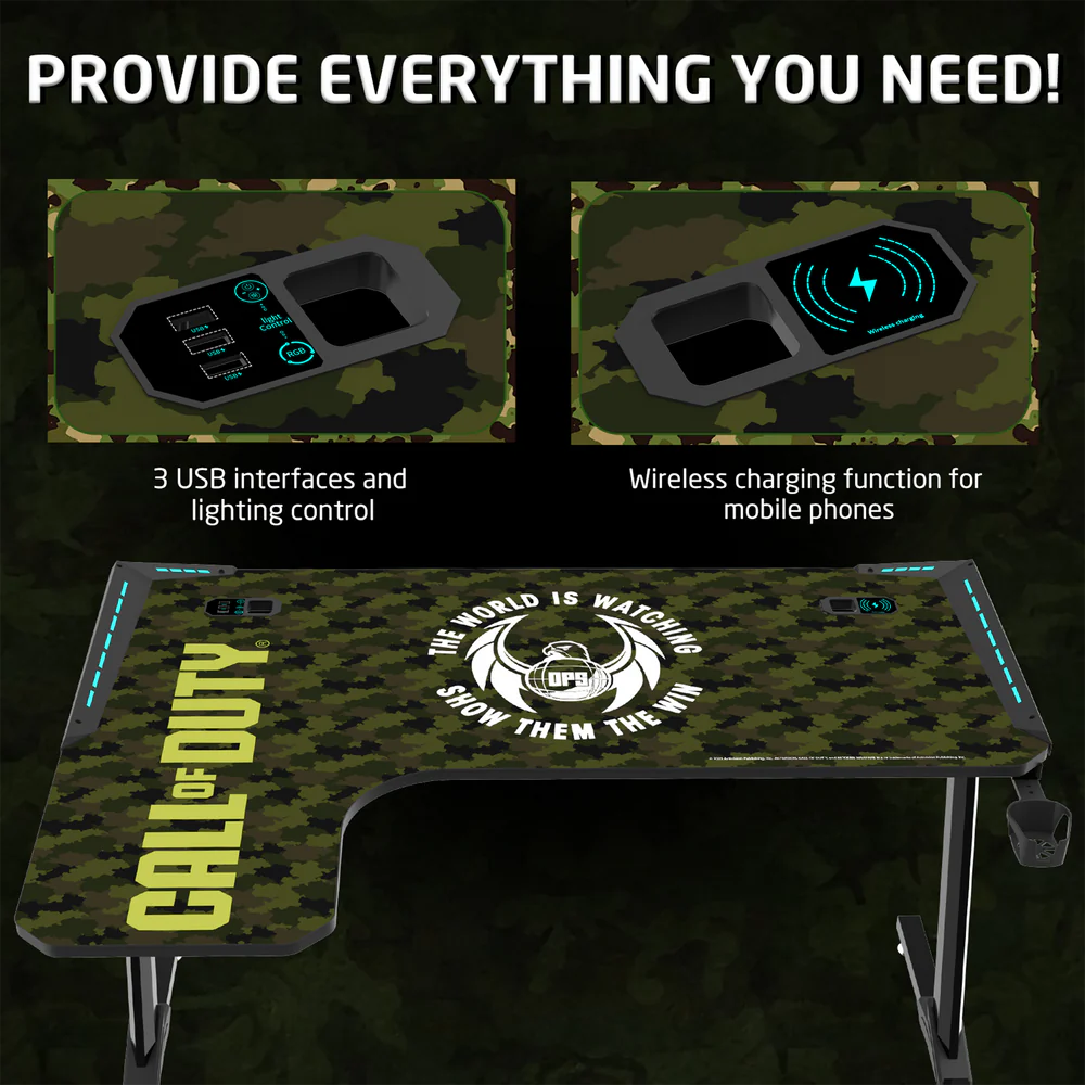 GameOn Phantom XL L-Shaped RGB Flowing Light Gaming Desk (Black/Green, COD-PHANTOMXL-L-02) - Dynamic and Spacious Setup for Gamers thumbnail 18