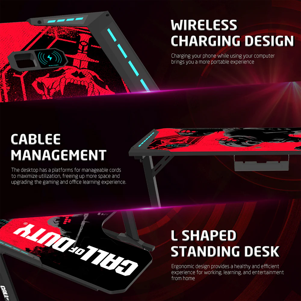 GameOn Phantom XL L-Shaped RGB Flowing Light Gaming Desk (Black/Red, COD-PHANTOMXL-L-01) - Stylish and Spacious Gaming Setup thumbnail 17