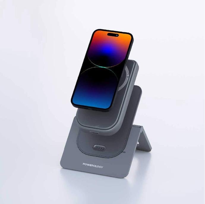 POWEROLOGY 10000mAh MAGSAFE COMBO POWERBANK CHARGING STAND PD20W GRAY thumbnail 2
