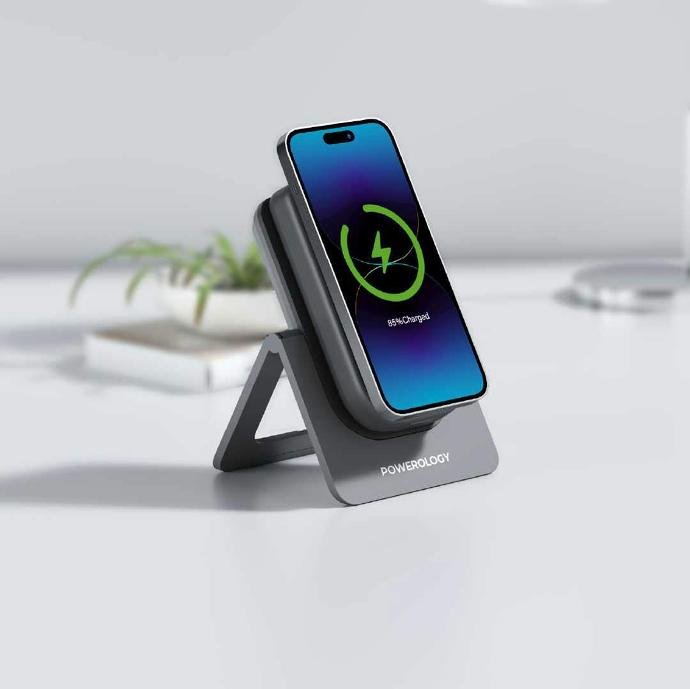 POWEROLOGY 10000mAh MAGSAFE COMBO POWERBANK CHARGING STAND PD20W GRAY thumbnail 3
