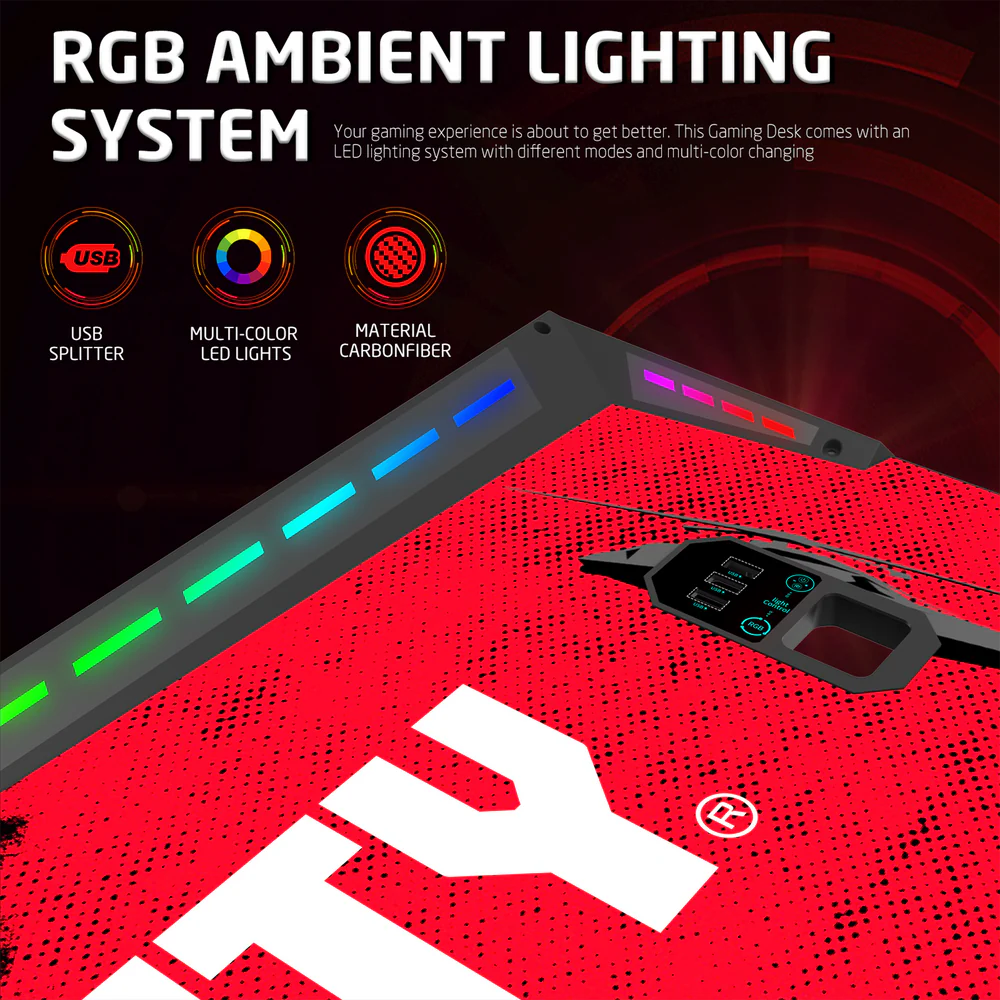 GameOn Phantom XL L-Shaped RGB Flowing Light Gaming Desk (Black/Red, COD-PHANTOMXL-L-01) - Stylish and Spacious Gaming Setup thumbnail 16