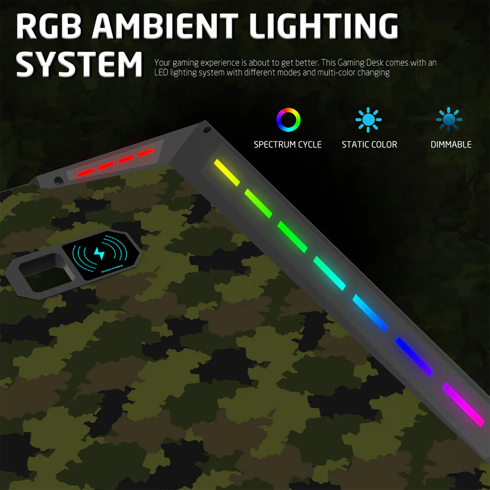 GameOn Phantom XL L-Shaped RGB Flowing Light Gaming Desk (Black/Green, COD-PHANTOMXL-L-02) - Dynamic and Spacious Setup for Gamers thumbnail 6