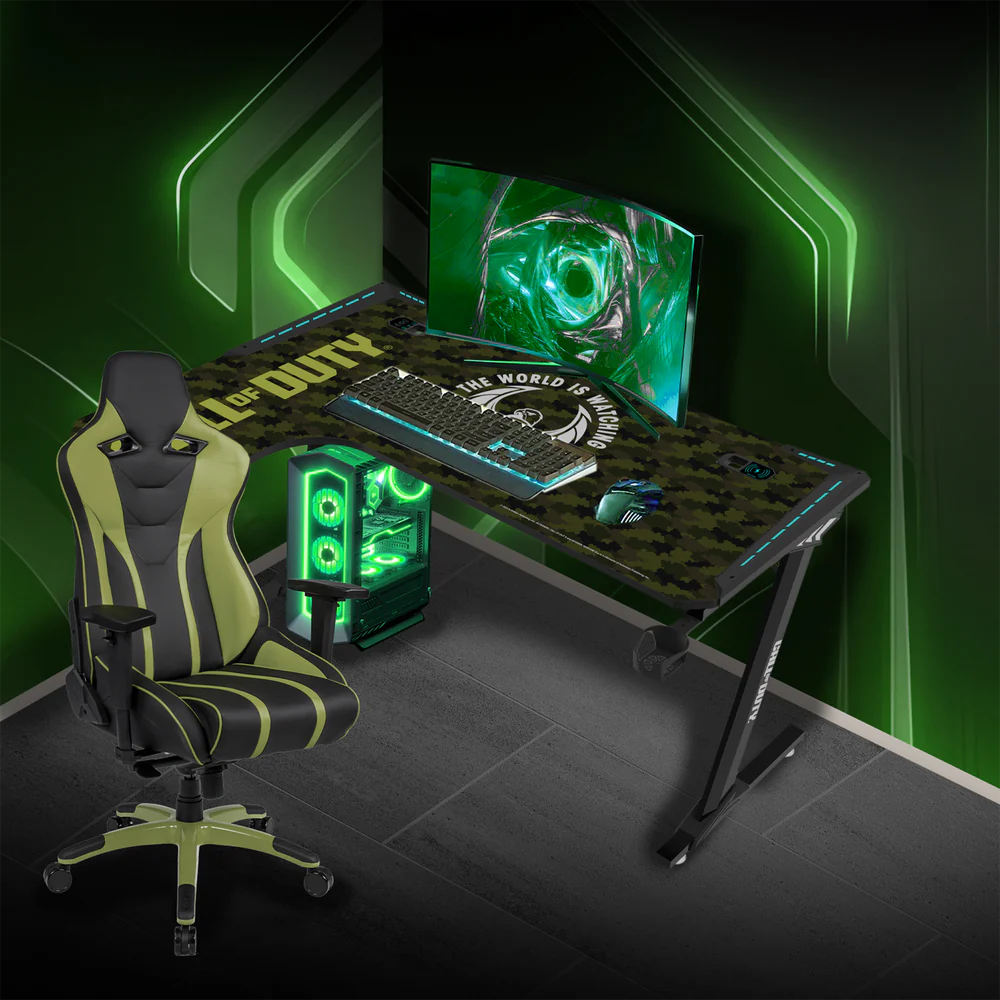 GameOn Phantom XL L-Shaped RGB Flowing Light Gaming Desk (Black/Green, COD-PHANTOMXL-L-02) - Dynamic and Spacious Setup for Gamers thumbnail 14
