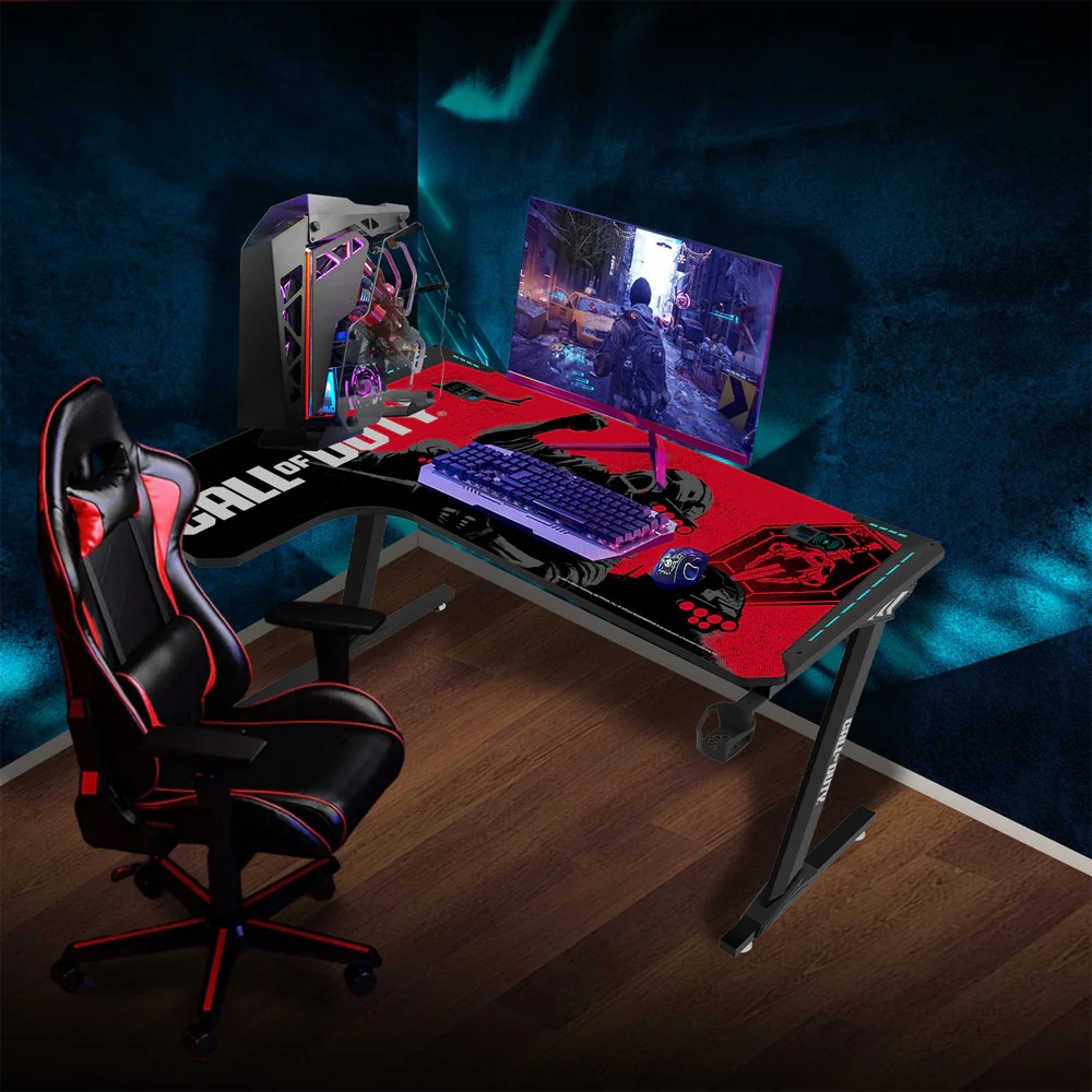 GameOn Phantom XL L-Shaped RGB Flowing Light Gaming Desk (Black/Red, COD-PHANTOMXL-L-01) - Stylish and Spacious Gaming Setup thumbnail 14