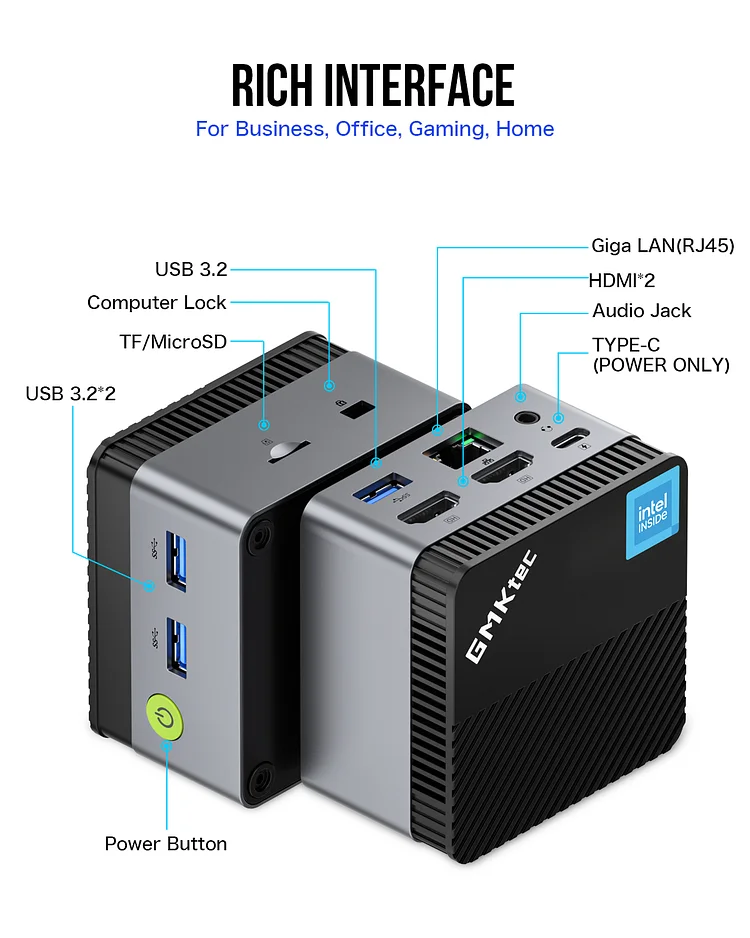 GMKtec Mini PC NUCBOX-G5 - Intel N97, 12GB RAM, 512GB SSD, Windows 11 Pro, Compact Design thumbnail 3