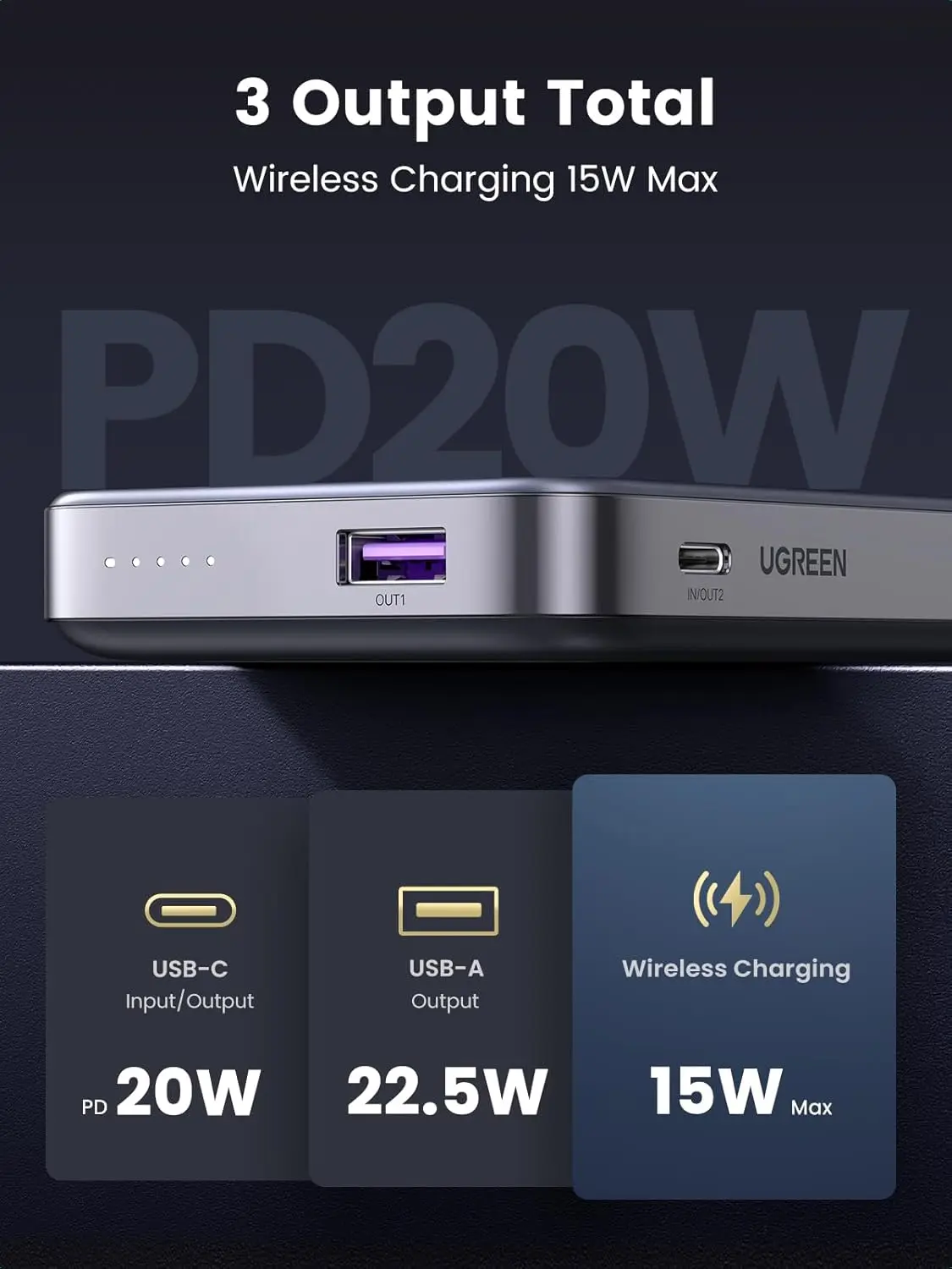UGREEN UNO 5000MAH MAGNETIC WIRELESS POWERBANK GRAY PB571 35605B thumbnail 14