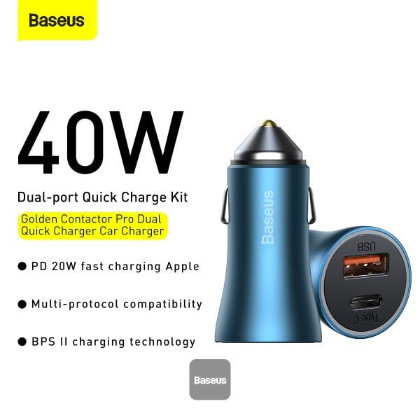 Baseus Golden Contactor Pro Dual Quick Car Charger - USB + Type-C 40W GC PRO CCJD thumbnail 10