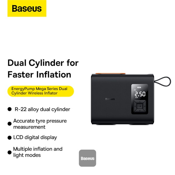 BASEUS ENERGY PUMP MEGA SERIES DUAL CYLINDER WIRELESS INFLATOR BLACK BS-CG007 thumbnail 9