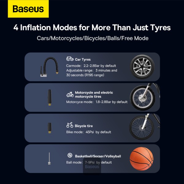 BASEUS ENERGY PUMP MEGA SERIES DUAL CYLINDER WIRELESS INFLATOR BLACK BS-CG007 thumbnail 13