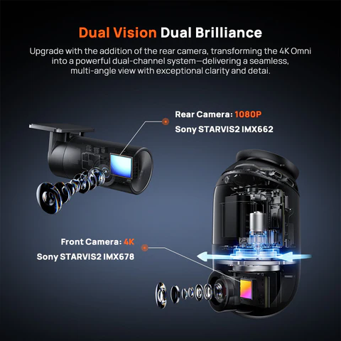 70MAI DASH CAM 4K OMNI FRONT AND REAR HDR SET CAMERA BLACK GRAY X800 thumbnail 5
