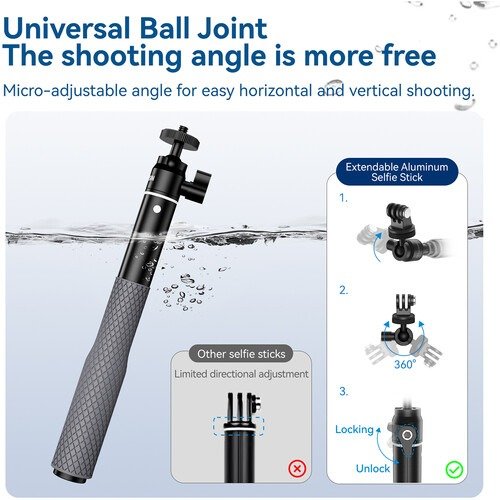 Capture Every Angle with the Telesin Aluminium Alloy Selfie Stick with Ball Head for Action Cameras - WSS-001 thumbnail 27