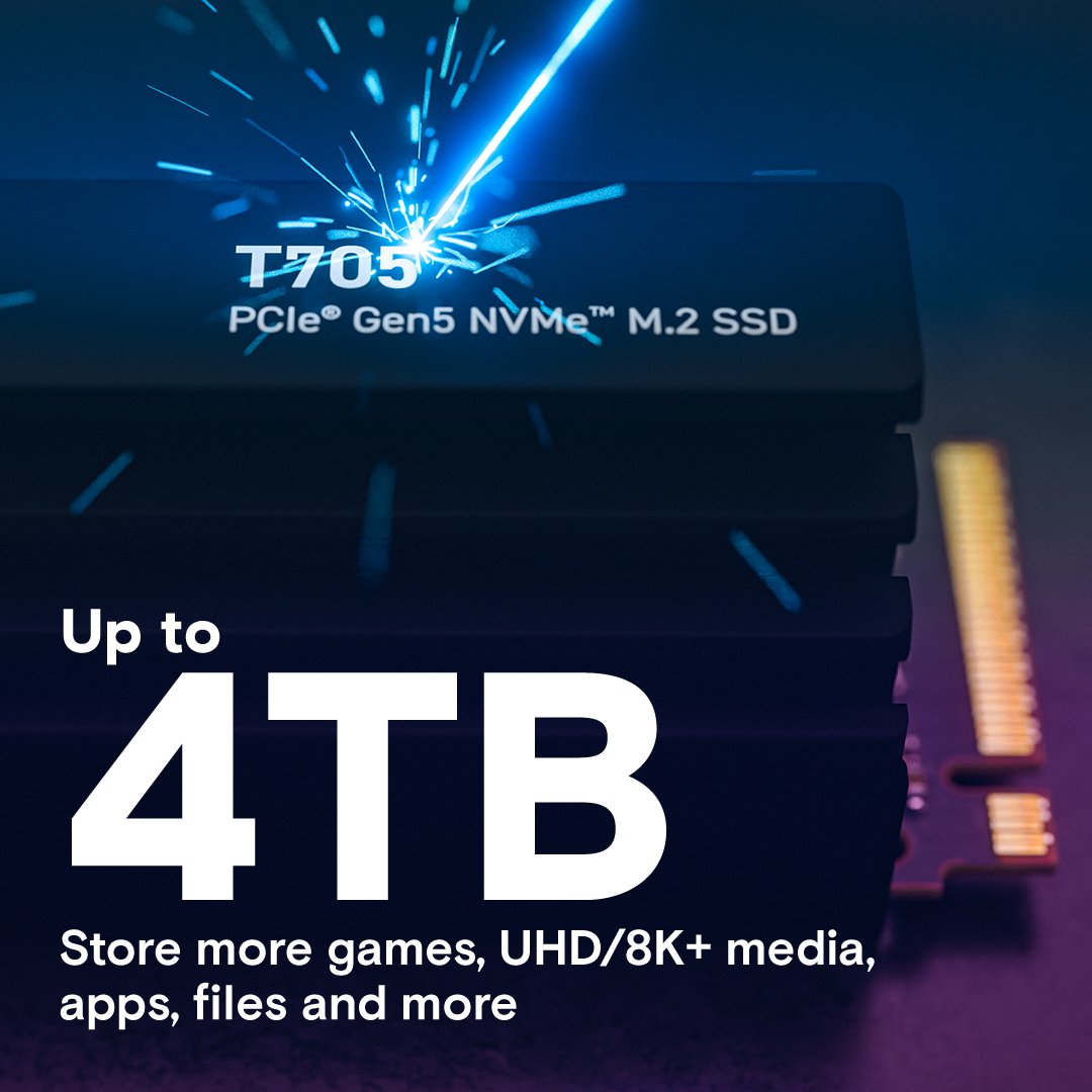 Crucial T705 1TB PCIe Gen5 NVMe M.2 SSD with Heatsink - Ultra-Fast Storage with Advanced Cooling thumbnail 11