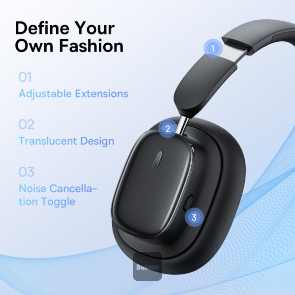 BASEUS BOWIE H1I NOISE CANCELLATION WIRELESS HEADPHONE CLUSTER BLACK thumbnail 8