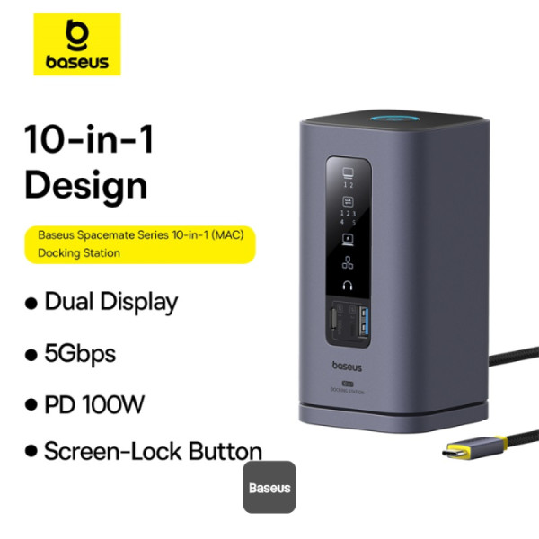 BASEUS SPACEMATE SERIES 10 IN 1 MAC DOCKING STATION SPACE GREY B00568102813-00-GY thumbnail 9