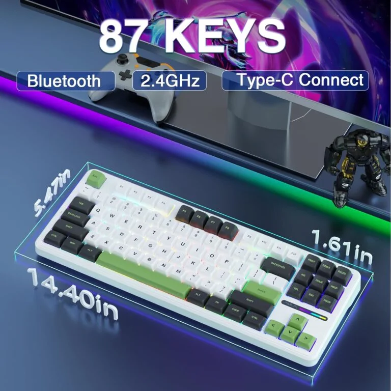 AULA F87 Pro Citrus Chill Mechanical Gaming Keyboard (87 Keys, 80%, RGB, Tri-Mode, Nimbus V3 Switch) - Compact Design with Vibrant Lighting thumbnail 7