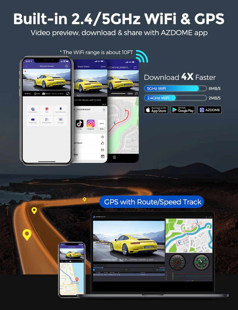 AZDOME 4K Front and Rear Dash Camera Kit with 3.19-Inch Screen - M550 Max thumbnail 8