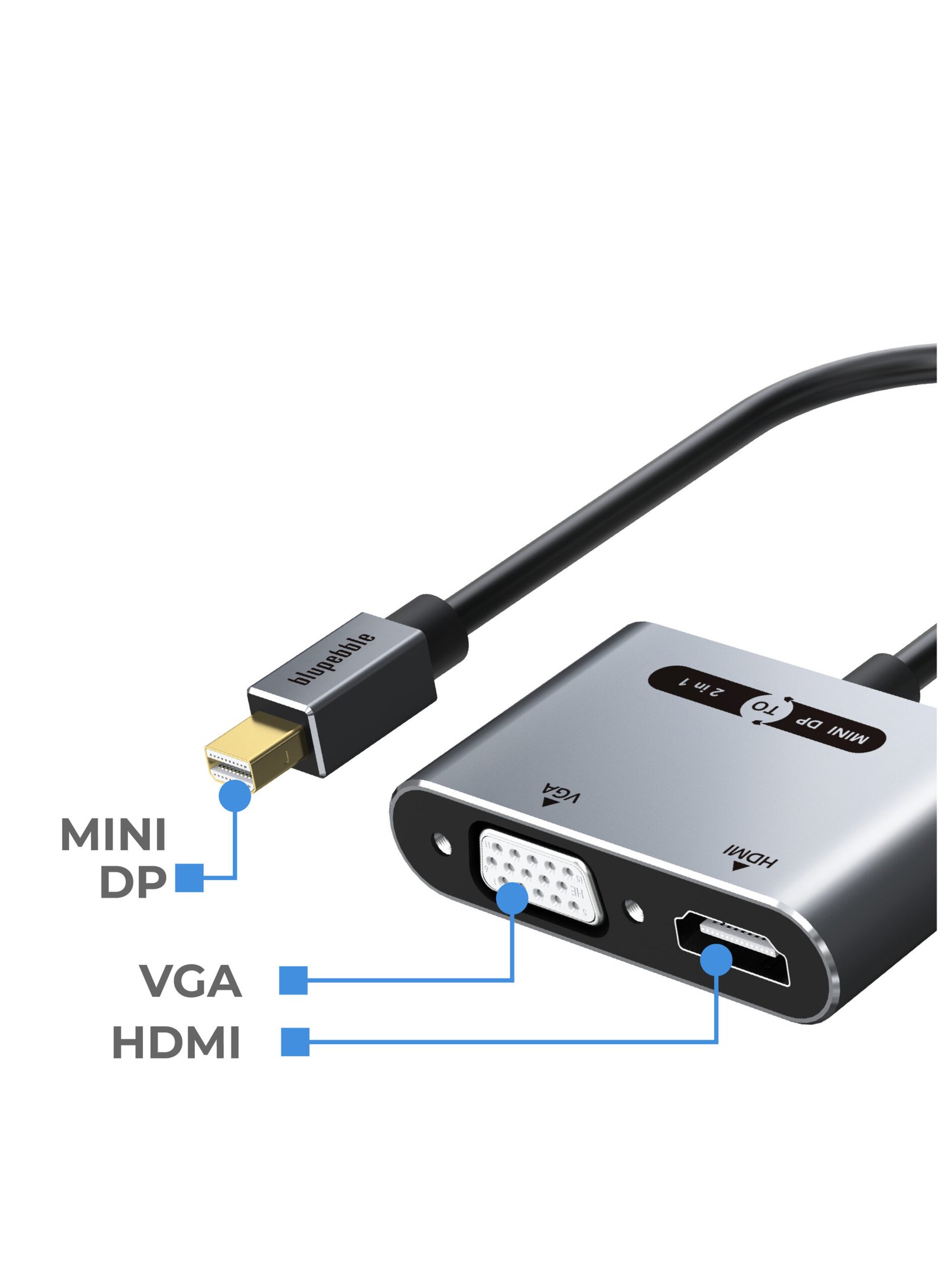 BLUPEBBLE MINI DISPLAYPORT TO HDMI +VGA 2-IN-1 ADAPTER BP-AV589-08GW0.2-SG thumbnail 3