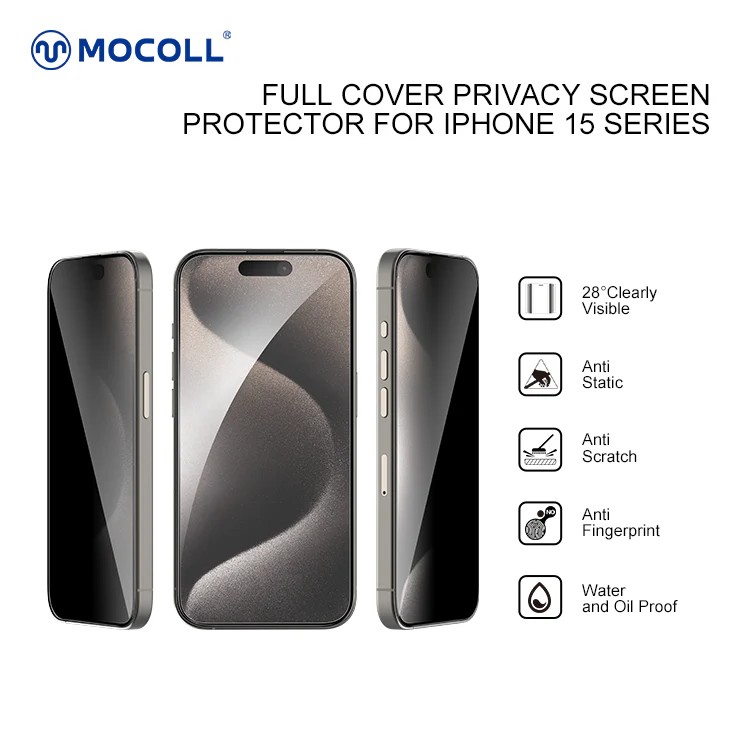 MOCOLL IPHONE 15 PRO MAX 2.5D GLASS SCREEN PROTECTOR MATT BLACK thumbnail 11