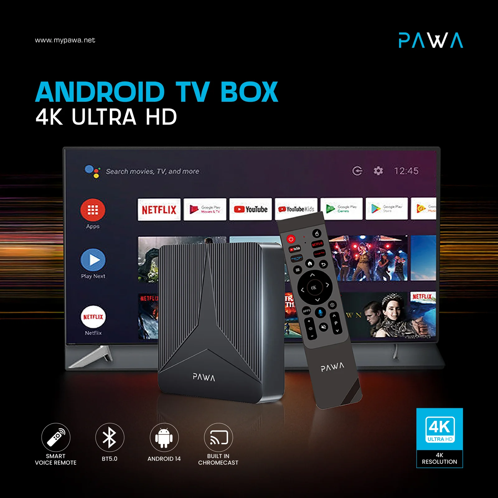 PAWA ANDROID TV BOX 4K ULTRA HD BLACK PW-ATVBX44-BK thumbnail 12