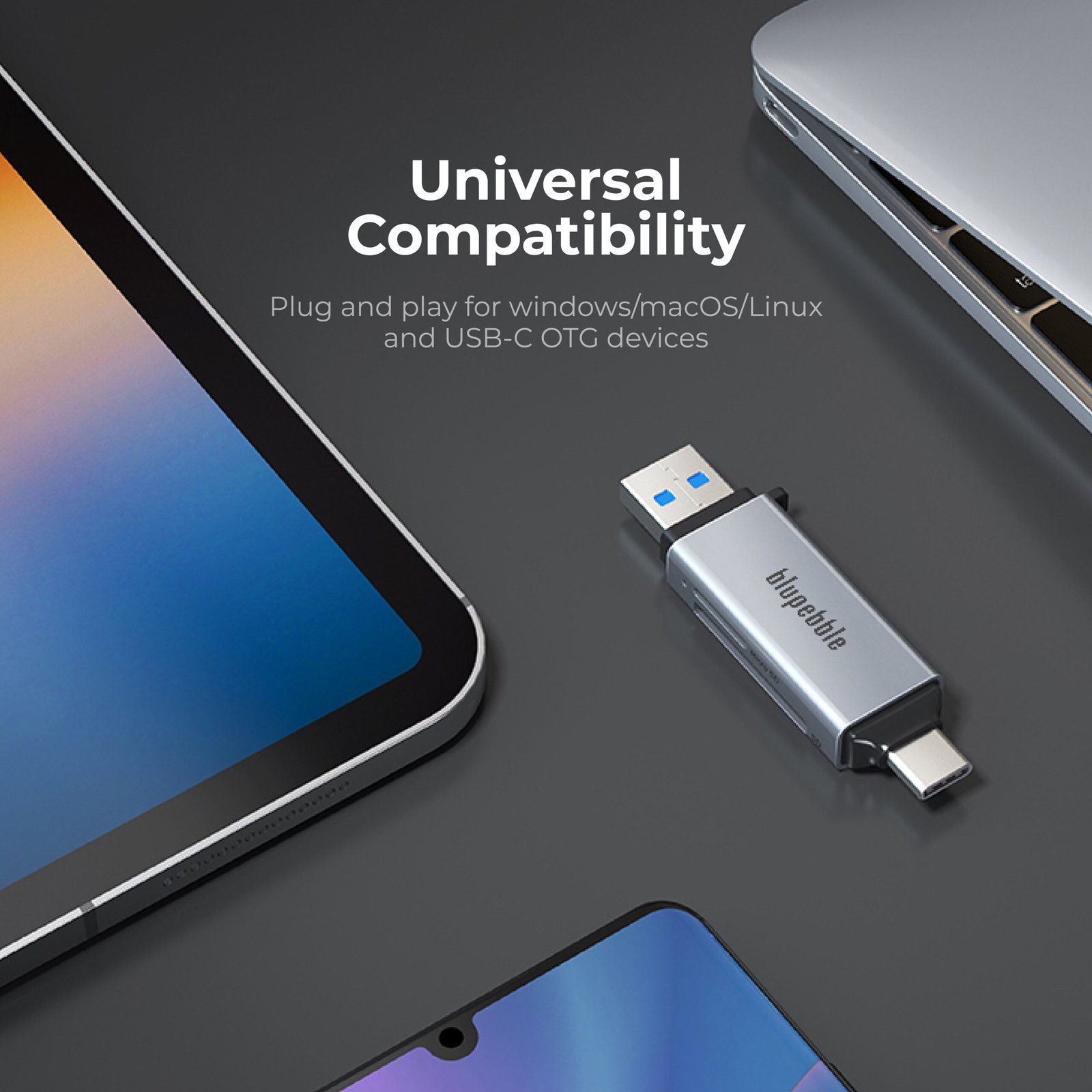 BLUPEBBLE USB3.0 A+USB TYPE C CARD READER BP-ACMCD2AG-GY thumbnail 13