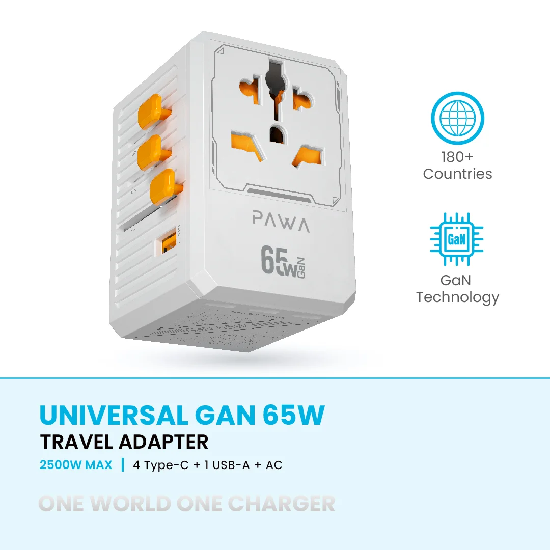 PAWA UNIVERSAL GAN 65W TRAVEL ADAPTER WHITE PW-TCUTA65W-WH thumbnail 5