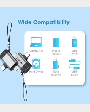 BLUPEBBLE 3 IN 1 USB A TO USB C & LIGHTNING ADAPTER GRAY BP-OTGA2CNL-GY thumbnail 7