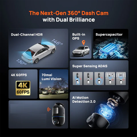 70MAI DASH CAM 4K OMNI FRONT AND REAR HDR SET CAMERA BLACK GRAY X800 thumbnail 14