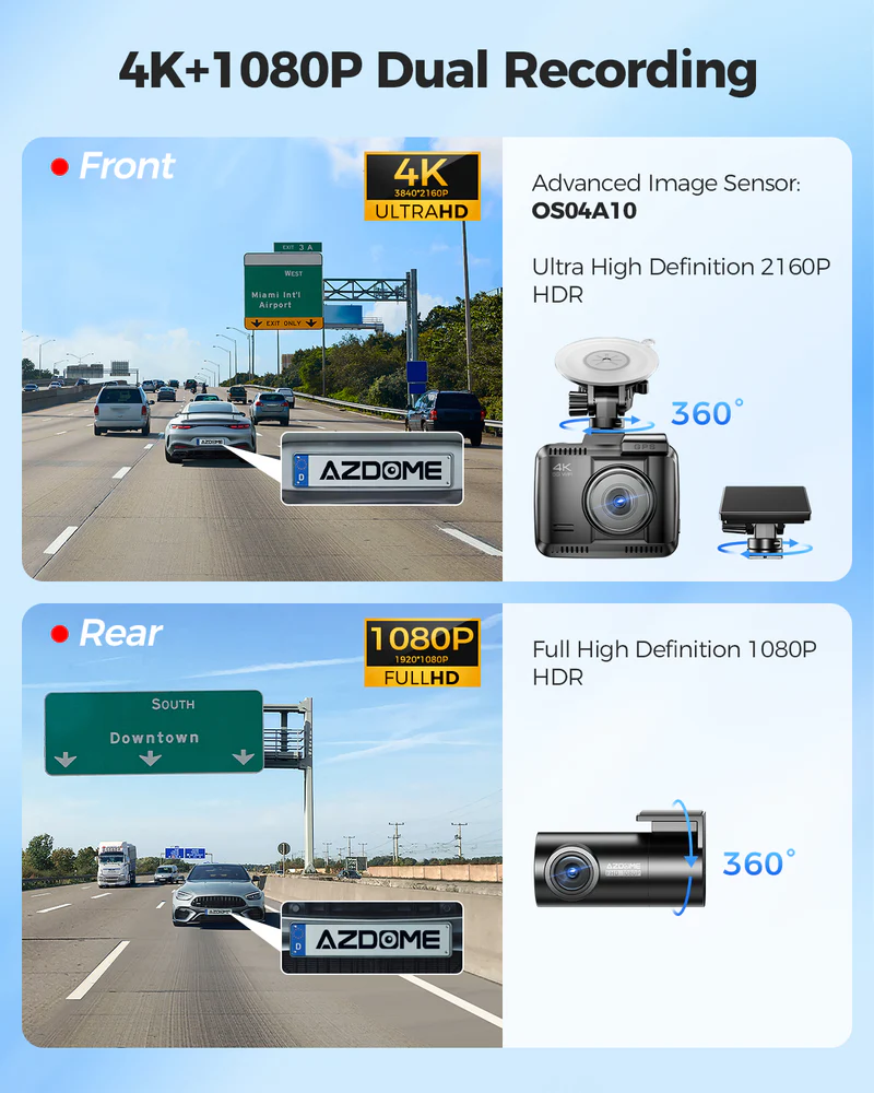 AZDOME Front and Rear Dash Camera Kit with 4K, Super Night Vision, 128GB eMMC - GS63 Pro thumbnail 13