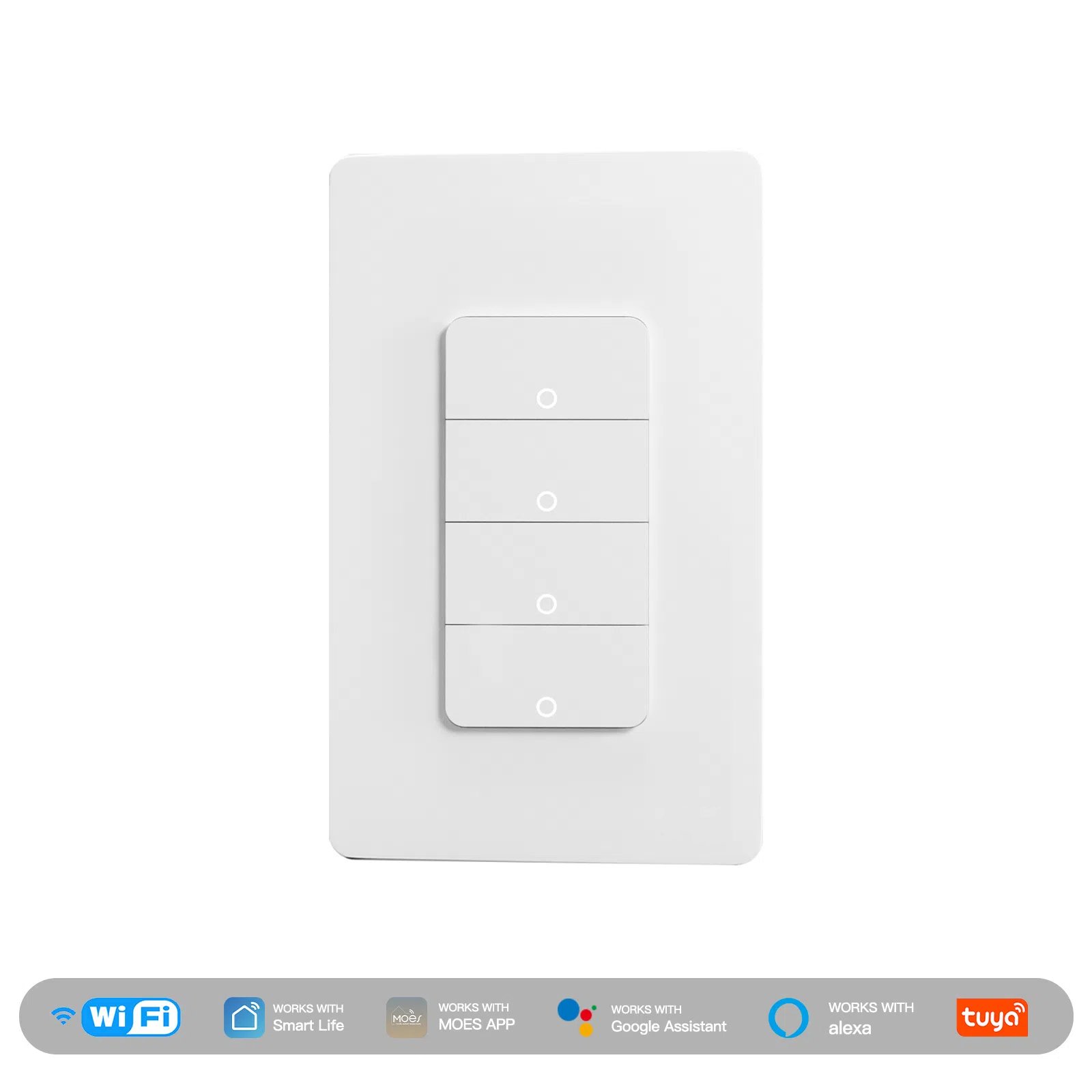 WiFi Smart In-Wall Light Switch (WS-B-US) - White, 1/2/3/4 Gang Options, Push Button, App-Controlled thumbnail 6