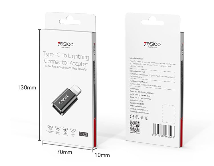 YESIDO TYPE C TO LIGHTNING CONNECTOR ADAPTER GS03 thumbnail 13