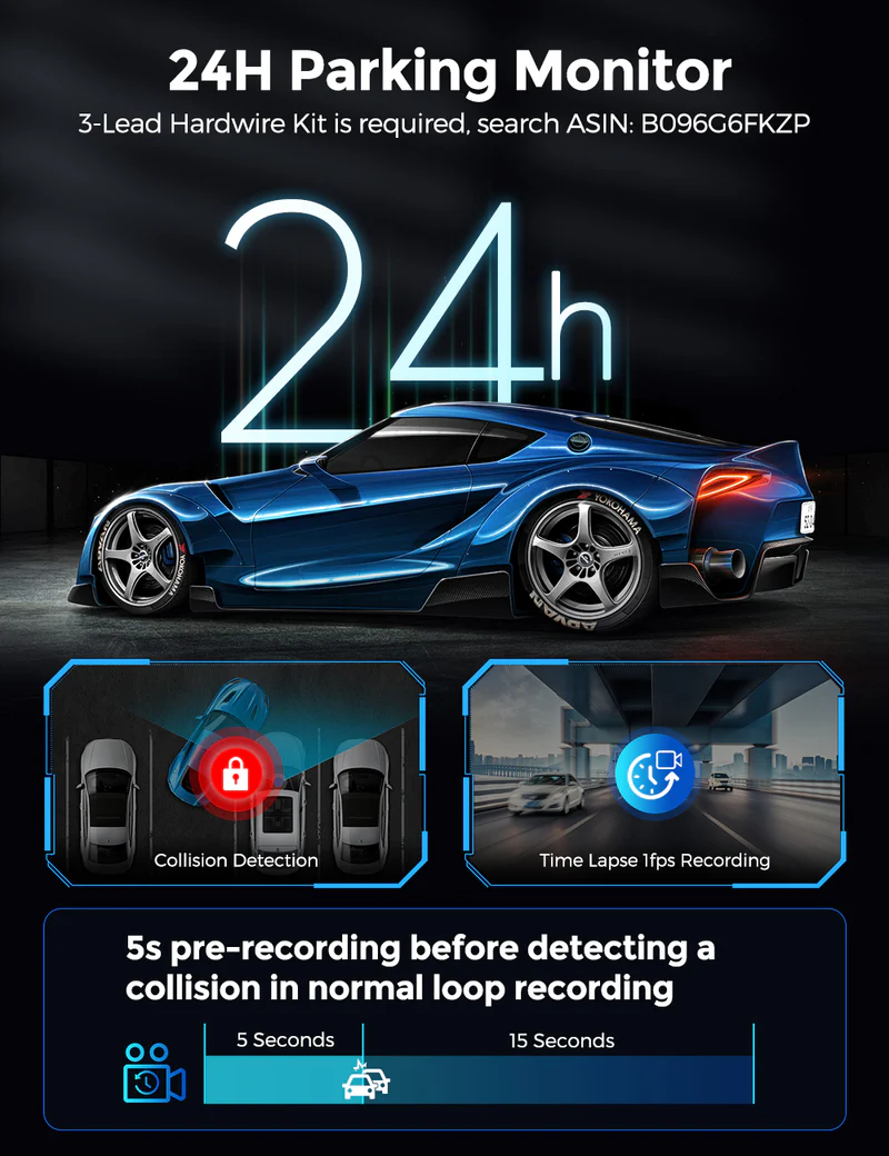 AZDOME 4K Front and Rear Dash Camera Kit with 3.19-Inch Screen - M550 Max thumbnail 15