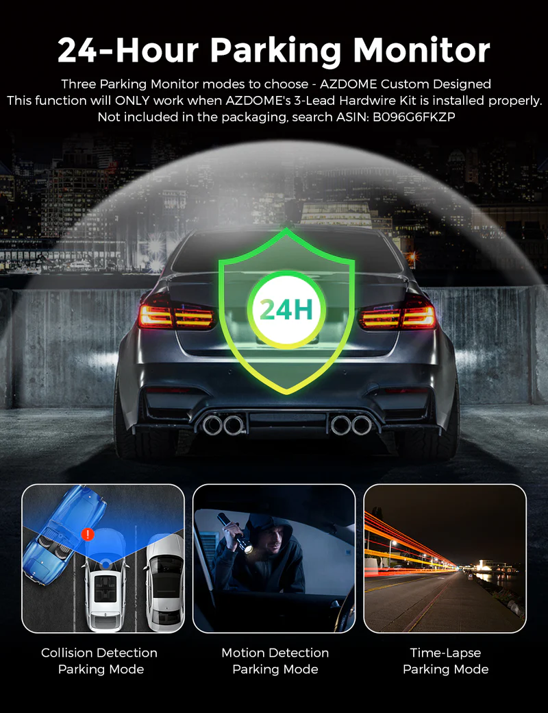 AZDOME 4K Front and Rear Dash Camera Kit with 3.19-Inch Screen, IR Night Vision, 24H Parking Mode - M550 thumbnail 14