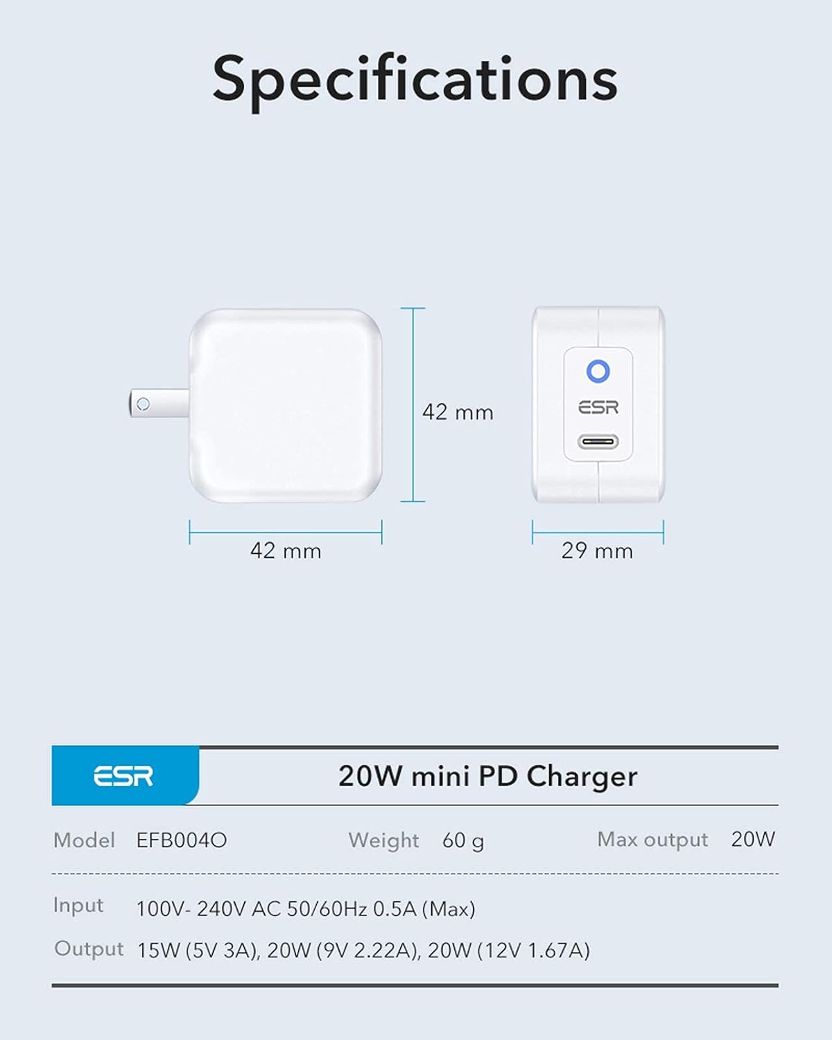 ESR 20W MINI PD CHARGER WITH TYPE C CABLE WHITE thumbnail 19