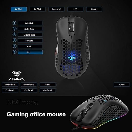AULA Wind Gaming Mouse (Black, Rainbow Backlight, F810) - Stylish Design with Precision Control thumbnail 6