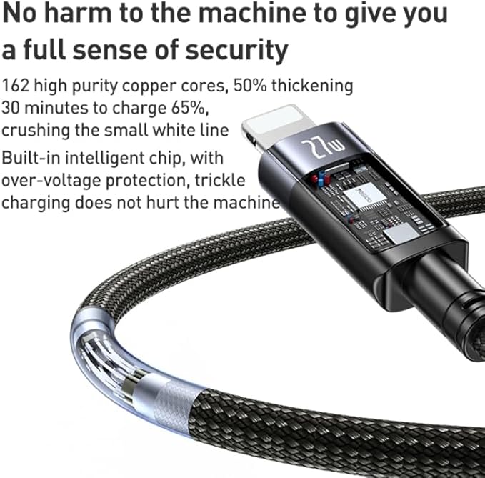 YESIDO 27W USB-C TO LIGHTNING AUTO DISCONNECTING CHARGING CABLE 1.2M BLACK CA159 thumbnail 9