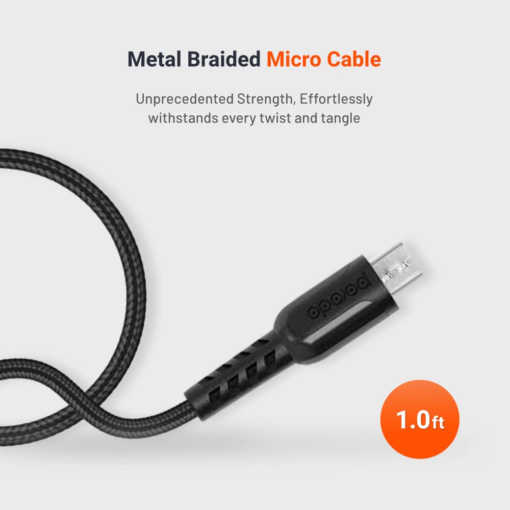 PORODO METTALIC CABLE BRAIDED 2A WITH MICRO USB CONNECTOR BLACK PD-MMETRP025-BK thumbnail 7