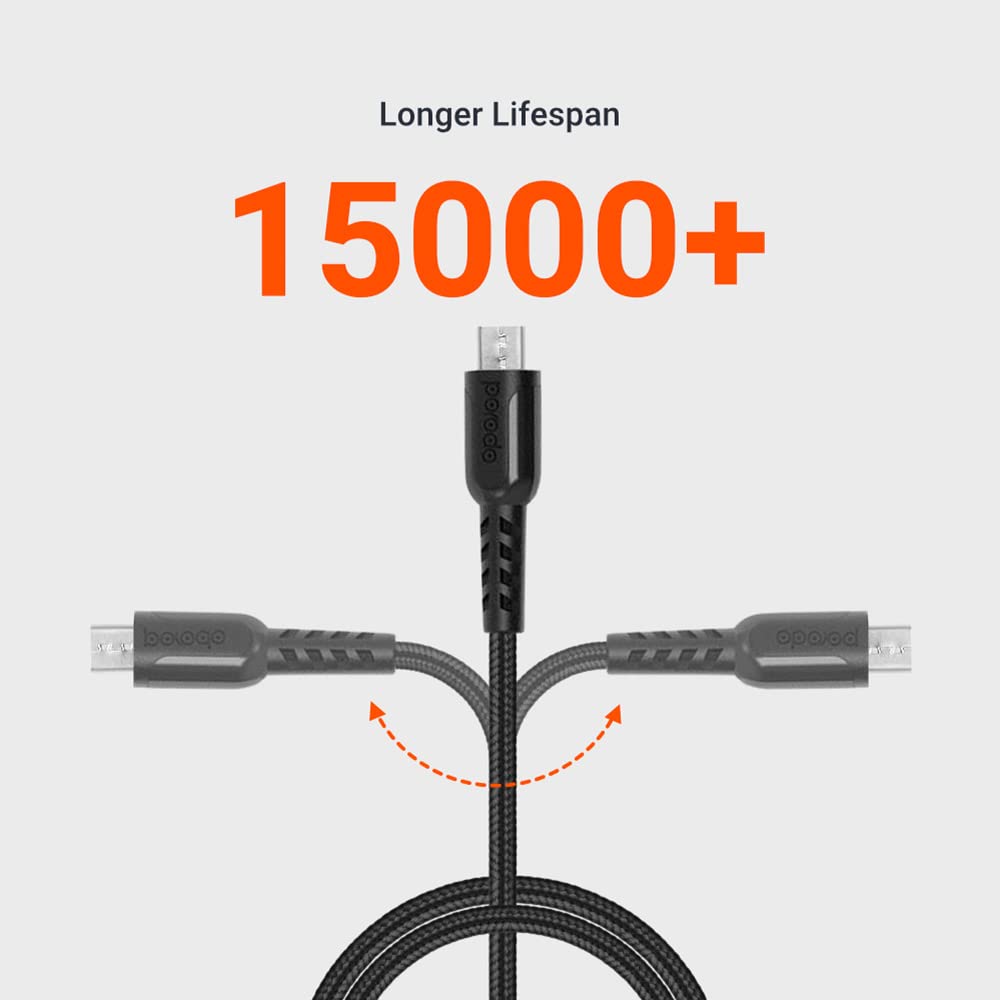 PORODO METTALIC CABLE BRAIDED 2A WITH MICRO USB CONNECTOR BLACK PD-MMETRP025-BK thumbnail 8