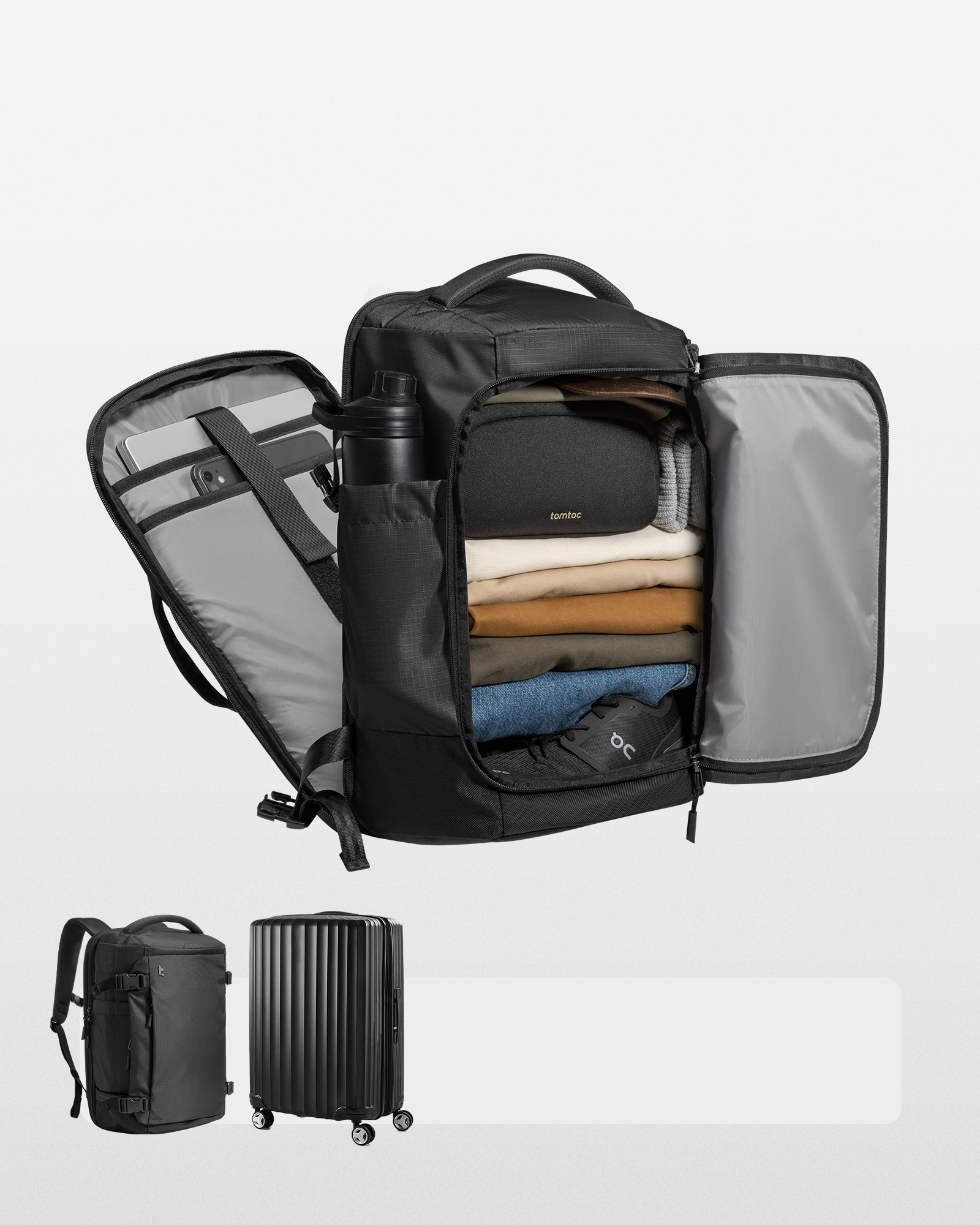 TOMTOC NAVIGATOR T66 17 INCH/40L LITEWAY TRAVEL BACKPACK BLACK T66M1D2 thumbnail 8