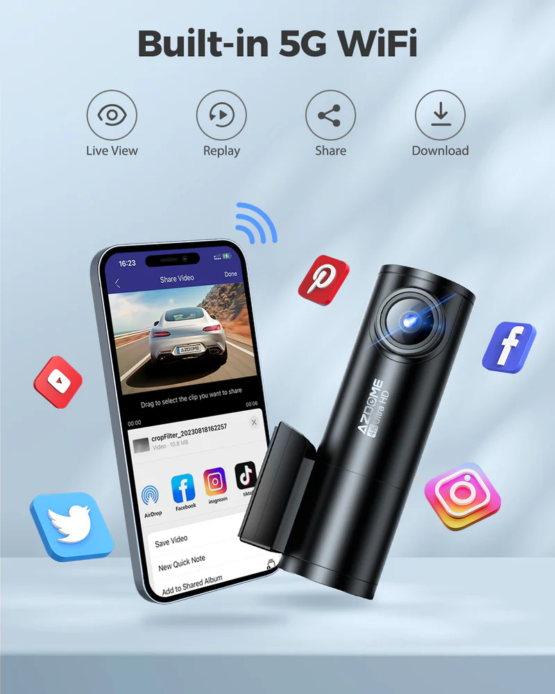 AZDOME 4K Front and Rear Dash Camera Kit with 64GB Memory Card - M300S thumbnail 10