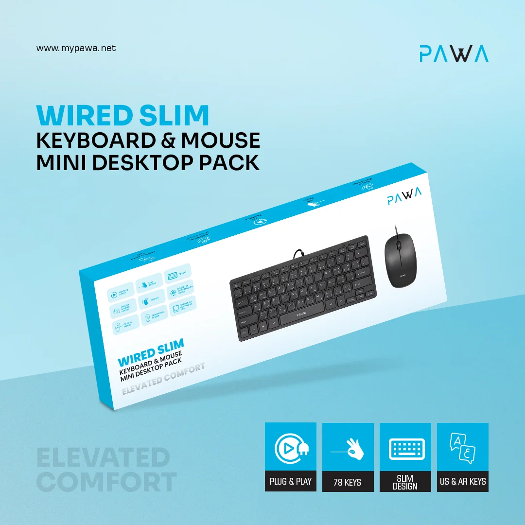 PAWA WIRED SLIM KEYBOARD AND MOUSE MINI DESKTOP PACK BLACK PW-CMBMKEA2-BK thumbnail 9