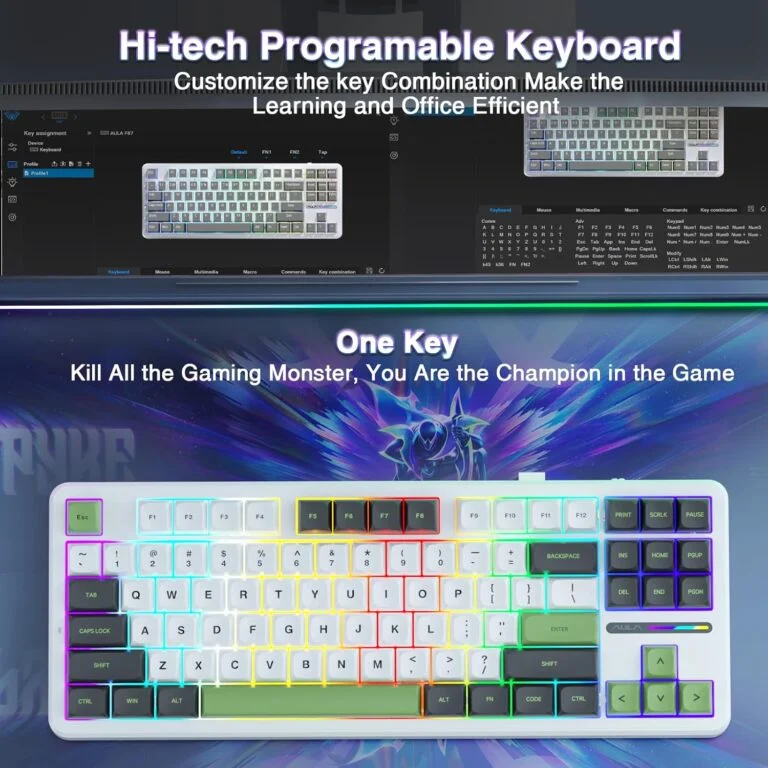 AULA F87 Pro Citrus Chill Mechanical Gaming Keyboard (87 Keys, 80%, RGB, Tri-Mode, Nimbus V3 Switch) - Compact Design with Vibrant Lighting thumbnail 4