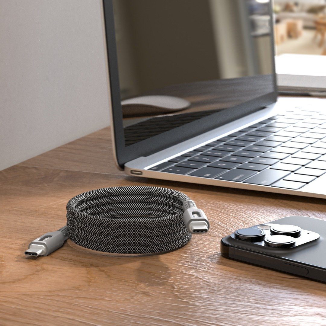 BluPebble PowerFlow Magnetic USB-C to USB-C Cable 3.3ft 60W 1-Meter Grey (BP-PFUSBC1M-GY) thumbnail 4